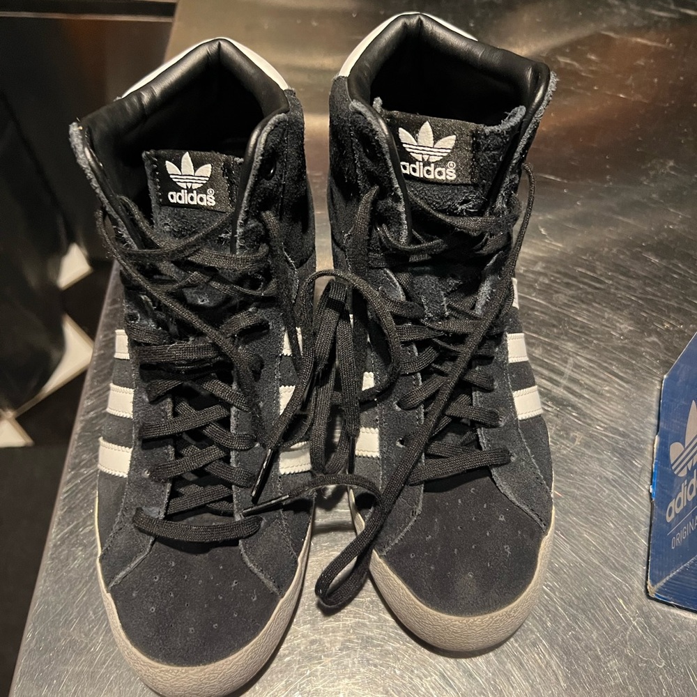 Women’s Black Suede Adidas Basket Profi Up Wedge Sneakers 8 1/2